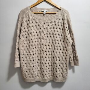 Cotton by Autumn Cashmere Open Knit Pointelle Oversized Sweater Size Medium